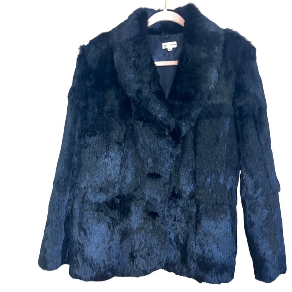 Vintage Womens Jacket Black Size Medium Black Rabbit Fur Casual Hong Kong